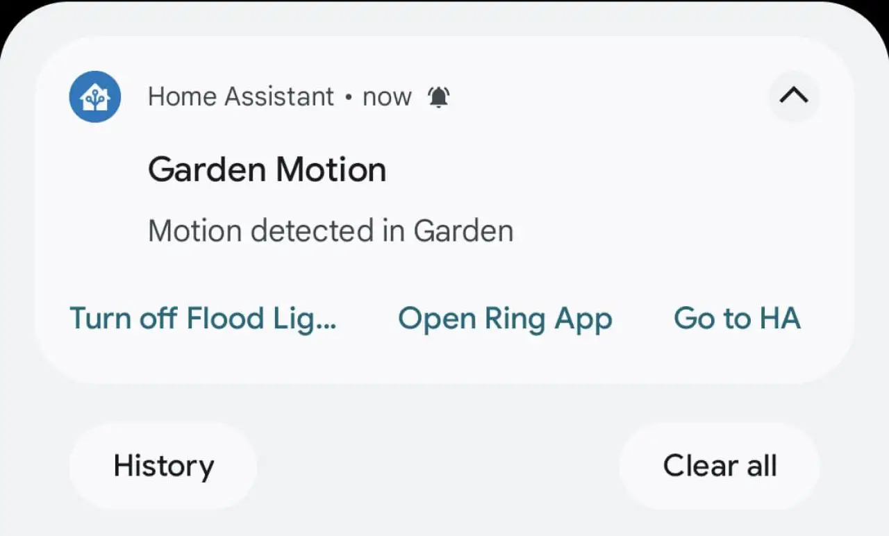 Home Assistant actionable notification in Android app.