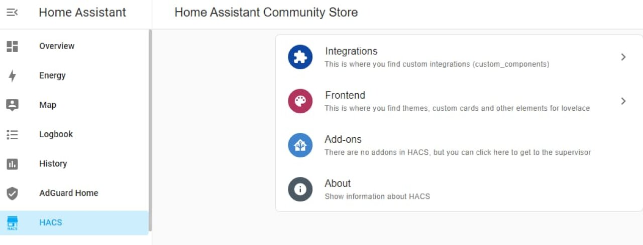 HACS store homepage.