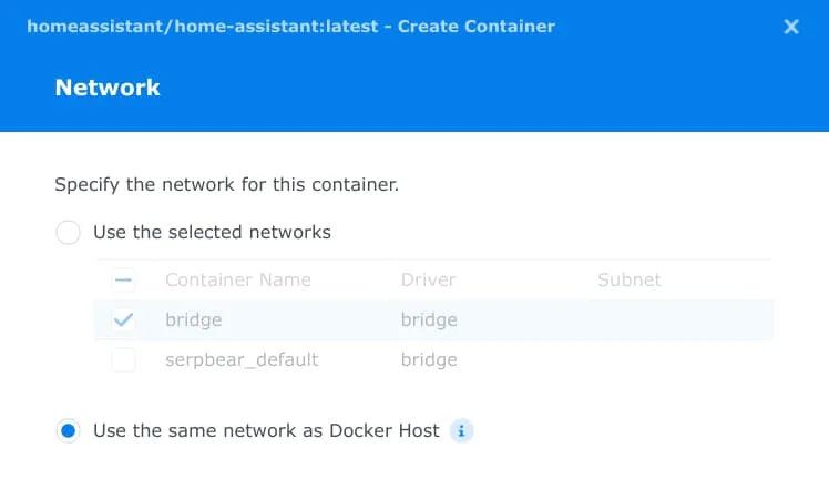 Docker network settings