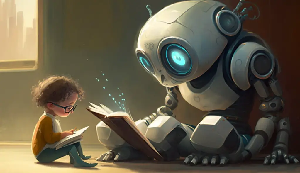 Robot reading a book to a child