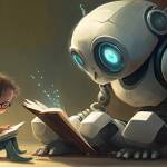 Robot reading a book to a child