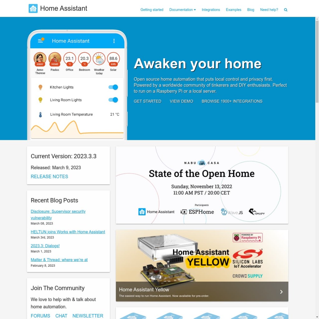 Home Assistant homepage