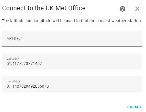 Configure the Met Office integration with API key