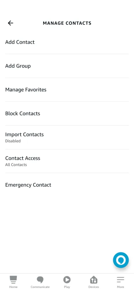 Alexa app manage contacts