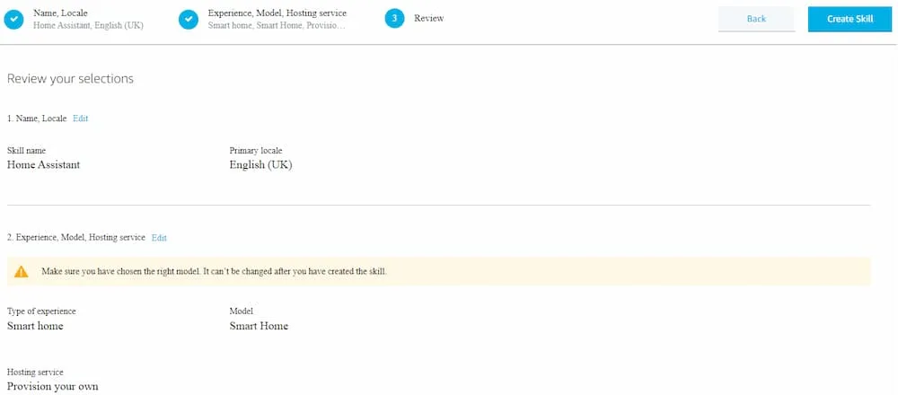 Home Assistant Alexa skill review page