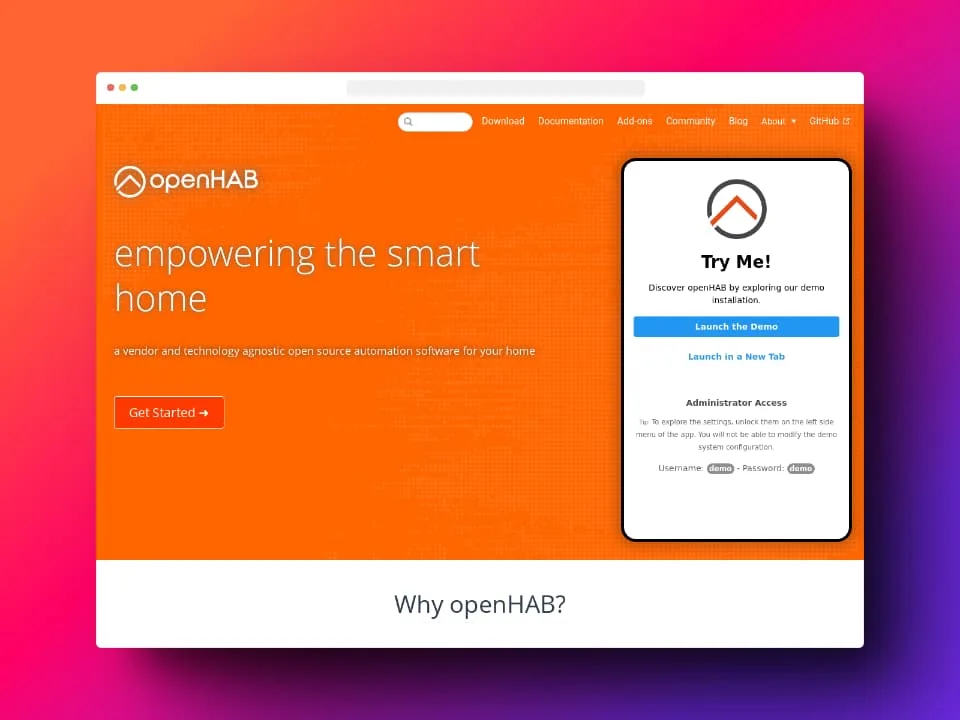 Screenshot of OpenHAB homepage