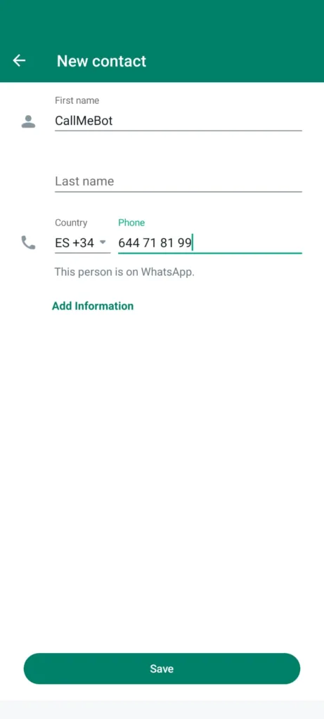 WhatsApp CallMeBot Contact