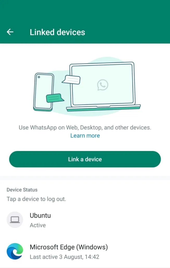 WhatsApp linked devices page