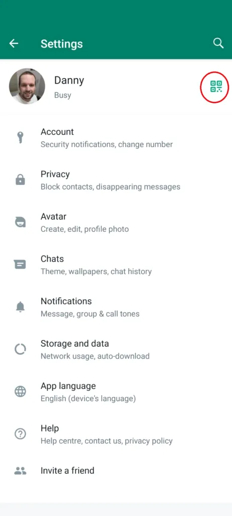 WhatsApp QRCode button in settings page