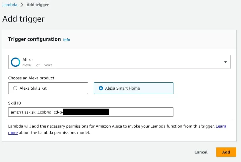 Lambda function with Alexa Smart Home Skill ID